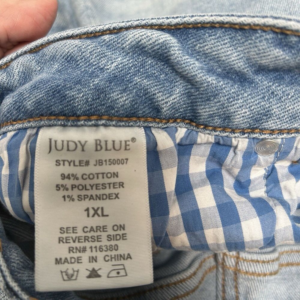Judy Blue Gingham Patch Denim Cutoff Distressed Shorts Size 1XL Style #150007 - Picture 3 of 6